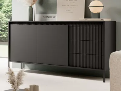 Produktbild von GrainGold Kommode Sorano - Kommode mit Schubladen und Türen - Sideboard, TV-Kommode - Kommode Schwarz