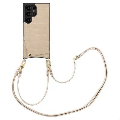 Immagine prodotto di Selencia Nova Croco Custodia per cellulare con cordino e porta carte Samsung Galaxy S24 Ultra - Beige