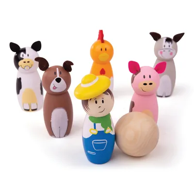 Obrázek produktu pro Bigjigs Toys Dřevěné kuželky farma