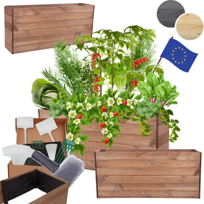 Produktbild von MODO24 Hochbeet Holz, Pflanzkasten, Massivholz, Kiefer, Kräuterbeet, Blumenkasten, Garten, Terrasse, 54x120x30 cm, Braun, ZP06