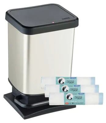 Produktbild von Rotho 2er Set Mülleimer 20L Paso - Mülltonne im Set mit 3 x 15 Müllbeuteln - TretmMülleimer 29,3 x 26,6 x 45,7 cm - Müllbehälter mit Deckel