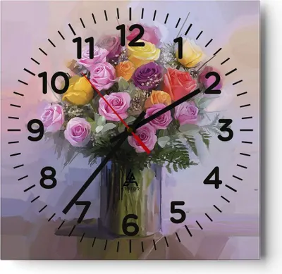 Produktbild von Wanduhr - Quadrat - Glasuhr - Blumen Vase Grafiken - 40x40cm - Schleichendes Uhrwerk - Lautlos - zum Aufhängen bereit - Dekoration Modern - Wanddekoration aus Glas - C4AC40x40-4207