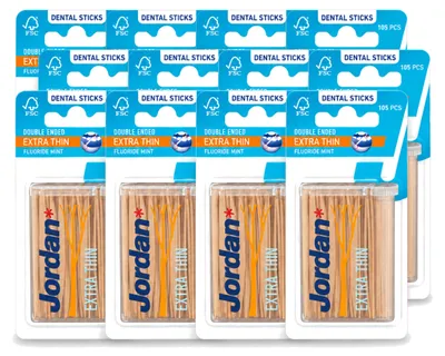 Productafbeelding van 12 x Jordan Dental Sticks Extra Dun - Interdentale stokjes met fluoride en mintsmaak - Voordelingsverpakking - 12 stuks