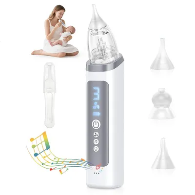 Produktbild von Elektrischer Baby Nasensauger für Säuglinge, 3 Saugstufen, Anti-Backflow, LED Licht, Musik, USB, Nasenschleimentferner, Baby Pflegegerät