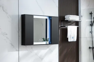 Immagine prodotto di Mobile a specchio - Nero opaco - 120 L x 70 A - Con LED e 4 ripiani regolabili