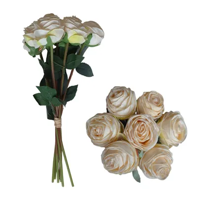 Produktbild von Rosen künstlich 7er Bund, Kunstblumen Rosenstrauß, künstliche Blumen Pearl Rose Weiß