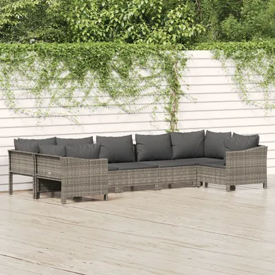 Produktbild von 7-tlg. Garten-Lounge-Set mit Kissen Grau Poly Rattan , Gartenmöbel-Sets Design 2024