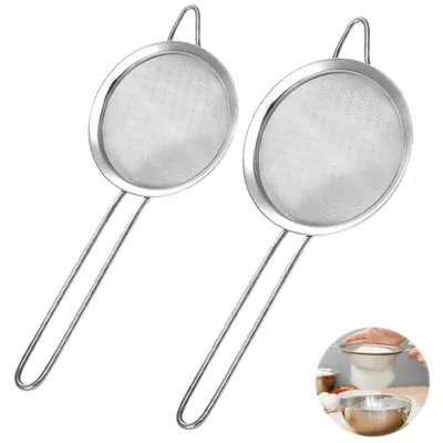 Produktbild von Feinsieb Edelstahl - 2 Stück - Küchensieb mit Griff - 7 cm und 10 cm - Teesieb - Filtersieb - zum Sieben und Filtern von Mehl,Reis,Kaffee,Milch/Saft