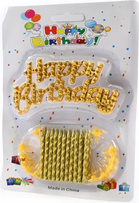 Produktbild von 20x Goldene Geburtstagskerzen mit Halter & Happy Birthday Tortenstecker Set Deko