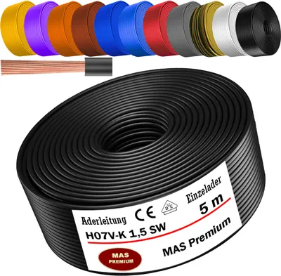 Produktbild von 5m Aderleitung H07 V-K SW 1x1,5 mm² Schwarz Einzelader flexibel