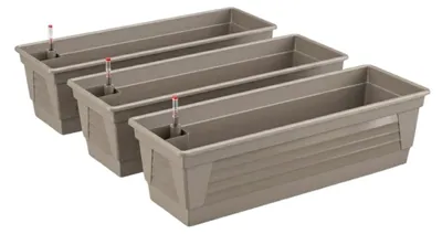 Produktbild von Plastard Blumenkasten 3er-Set 100 cm Seidengrau - mit Bewässerungssystem