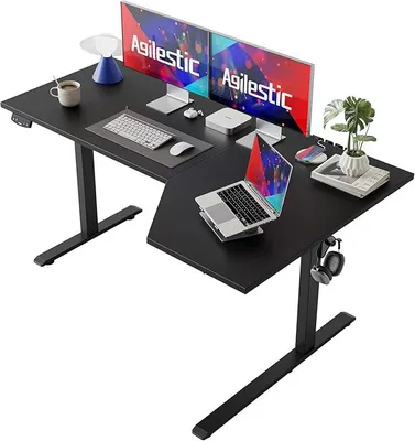 Produktbild von Höhenverstellbarer Schreibtisch 150 x 90 cm, Eckschreibtisch | L-förmiger Schreibtisch elektrisch mit 2 Speicherplätzen, Stehschreibtisch, Computertisch für Homeoffice, Schwarz