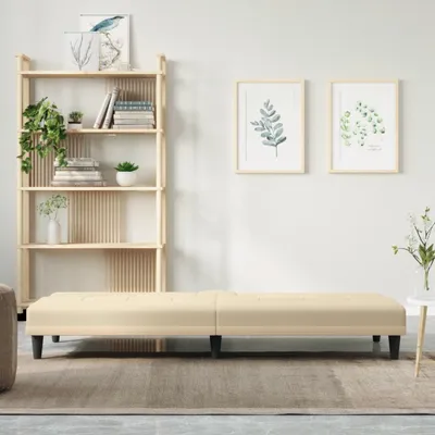 Image de The Living Store Canapé-lit avec porte-gobelets Crème Tissu