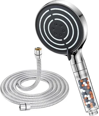 Immagine prodotto di Soffione doccia con filtro, 1,8 m, 6 getti d'acqua, doccetta rotonda (120 mm), alta pressione, funzione anticalcare