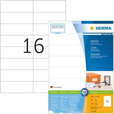 Produktbild von Etiketten weiß 105x37mm Premium A4 VE=8x3200 Stück