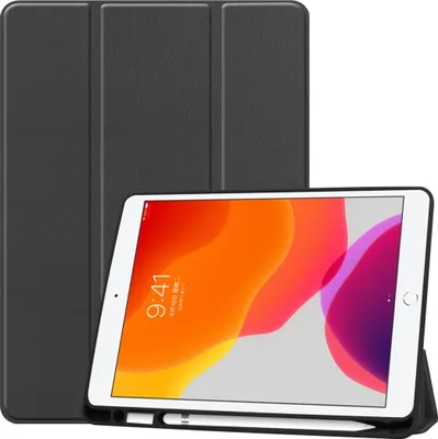 Produktbild von Mobigear Tri-Fold Gel iPad 9 (2021) Hülle TPU,Kunstleder Klapphülle + Stifthalter - Schwarz