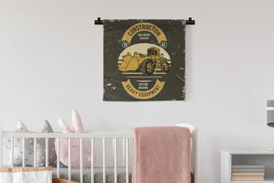 Produktbild von MuchoWow® Wandteppich Wandbehang Bulldozer - Vintage - Zeichnung 60x60 cm Tapisserie Dekoration Wandtuch - Dekorationen - Wand Decke