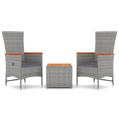 Produktbild von 3-tlg. Garten-Lounge-Set Grau Poly Rattan & Massivholz Akazie