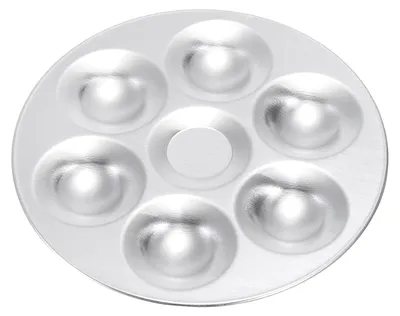 Image de Palette de mélange - 6 godets - Pour peinture à l'aquarelle et acrylique - Aluminium - Ronde - Argentée