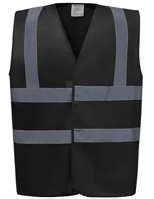 Immagine prodotto di YOKO HVW100 | Gilet di sicurezza ad alta visibilità con 2 bande e bretelle - Colore: Nero - Taglia: S