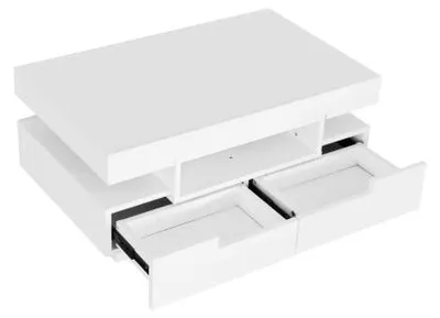 Produktbild von Weiss 80x50x36cm Couchtisch Hochglanzoberflaeche Mit LED-Lichtleiste Vier Schubladen Grosser Stauraum