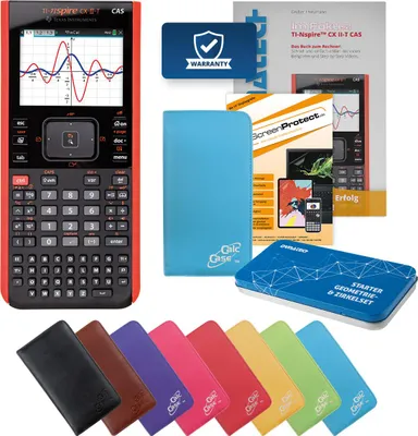 Produktbild von TI-Nspire CX II-T CAS Taschenrechner mit Tasche hellblau, Folie, Fachbuch & Zirkel Set