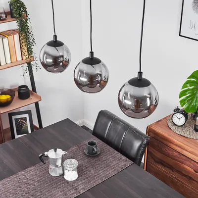 Produktbild von Balestrino »Balestrino« Hängelampe aus Metall/Glas in Schwarz/Rauchfarben