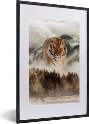 Produktbild von MuchoWow® MuchoWow® Gerahmtes Poster Tiger - Berge - Bäume 40x60 cm - Poster mit zchwarzem Bilderrahmen - Poster in Rahmen