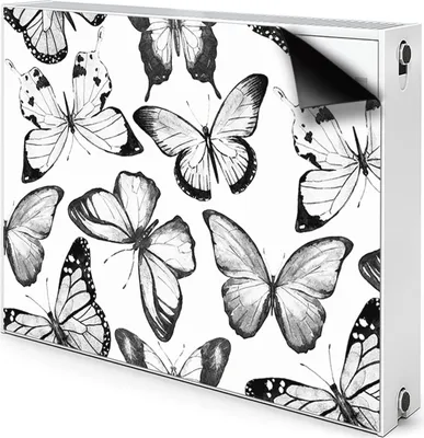Produktbild von Magnet Radiator Magnet Mat Heizkörper Heizung Verkleidung Abdeckung 80x60 cm  - Schmetterling, schwarz und weiß