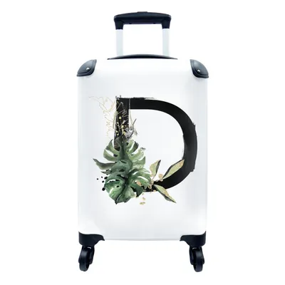 Produktbild von MuchoWow® Koffer Handgepäck Trolley Rollkoffer Kleine Reisekoffer mit 4 Rollen - Dschungel - Schwarz - Buchstabe D - Cabin Size < 55x40x23 cm & 55x40x20 cm - Fotokoffer - Kabinenkoffer - Boardgepäck - Reise-Box - Reisekoffer - Reisegepäck - Koffer mit Bild - Trolley für Kinder