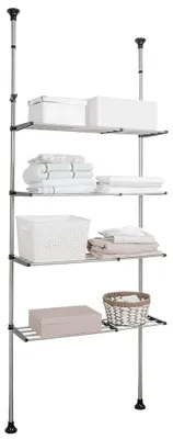 Immagine prodotto di Scaffale portaoggetti a 4 ripiani, con altezza e larghezza regolabili, colore nero, ideale per il bagno