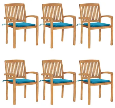 Productafbeelding van vidaXL Stapelbare tuinstoelen met kussens, 6 stuks, massief teak hout