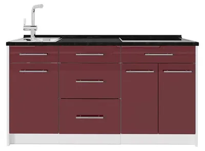 Immagine prodotto di Cucine componibili piccole Vicco Fame-Line Bordeaux lucido/Bianco 150 cm piano di lavoro Antracite, Model 70426
