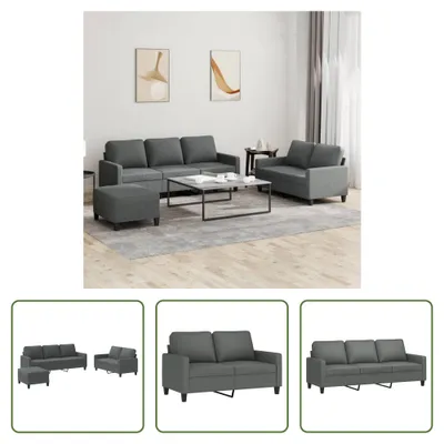 Produktbild von The Living Store 3-tlg. Sofagarnitur mit Kissen Dunkelgrau Stoff
