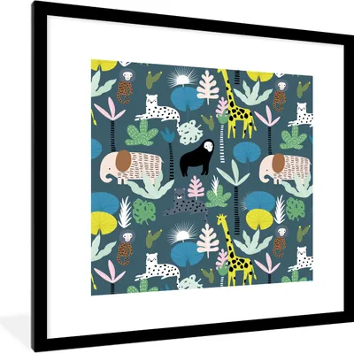 Produktbild von MuchoWow® MuchoWow® Gerahmtes Poster Dschungel - Affe - Baum 40x40 cm - Poster mit zchwarzem Bilderrahmen - Poster - Plakat im Rahmen