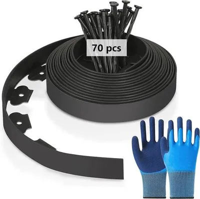 Productafbeelding van Buitenrand voor Tuin, 15 m, Hoogte 5 cm met Grondankers en Handschoenen – Flexibele Kunststof Tuinrand