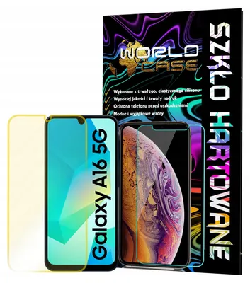 A product image showing a phone screen protector packaging and two phone screens with screen protectors applied.