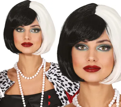 Immagine prodotto di Clown Bob Nero Bianco Frangetta Eleganza Festa Halloween Parrucca Costume Rosso Accessorio Glamour