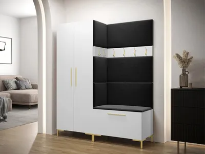 Obrázek produktu pro Předsíňová stěna s botníkem a čalouněnými panely ANDORA 1 - bílá / černá