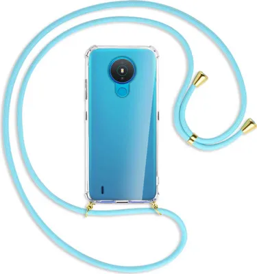 Produktbild von Handykette Backcover-Schutzhülle mit Band (Metall goldfarben) für Nokia 1.4 - himmelblau