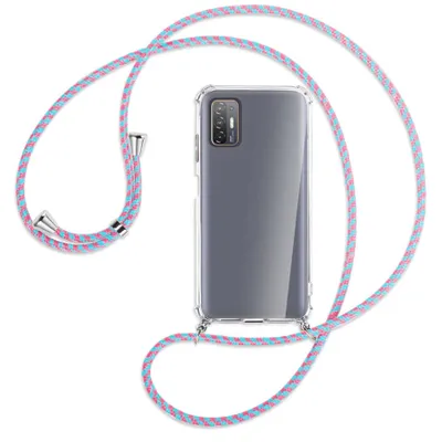 Produktbild von Handykette Backcover-Schutzhülle mit Band (Metall silberfarben) für HTC Desire 21 Pro - pink/mint