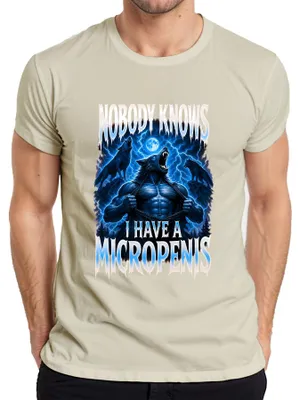 Zdjęcie produktu dla T-shirt "Nikt nie wie, że mam mikropenis. Wilkołak. Sarkazm. Męski." Kolor: naturalny, rozmiar: M