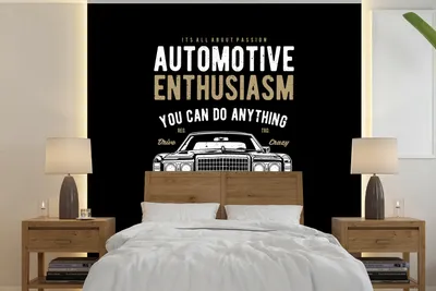 Produktbild von MuchoWow® Fototapete für Wohnzimmer oder Schlafzimmer Wandtapete Vinyl Motivtapete Mancave - Auto - Zitate - Oldtimer - 240x240 cm - Schlafzimmer-Tapete
