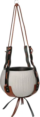 Produktbild von ABRATO® Blumenampel aus Leder Braun Kompletter Satz mit Aufhänger + Blumentopf