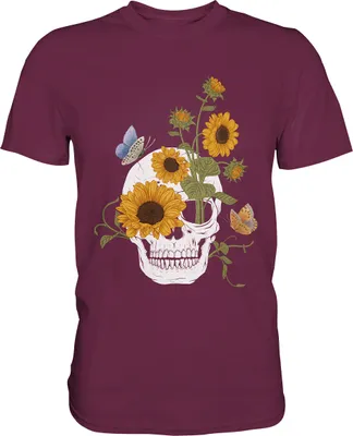 Produktbild von Schmetterling Totenkopf Sonnenblumen T-Shirt Gärtner Geschenk – Burgundy / XL