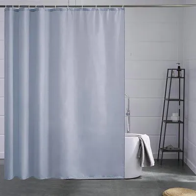 Zdjęcie produktu dla Szaro-niebieska zasłona prysznicowa z poliestru, nadająca się do prania w pralce, do łazienki lub pod prysznic, 180 x 180 cm.