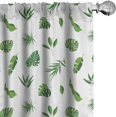 Immagine prodotto di ABAKUHAUS Tende con foglie della giungla, tende, motivo naturale semplice con foglie tropicali su sfondo semplice, 2 pezzi 75 x 245 cm, verde e bianco