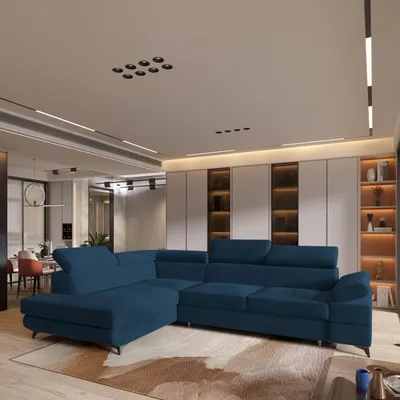 Produktbild von Masseno Ecksofa FAVIEN L-S mit Schlaffunktion L-Form, Sofa mit Bettkasten, Wohnzimmersofa, Couch, Soffa, Bettsofa, Couchgarnitur- Blau, MONOLITH 77