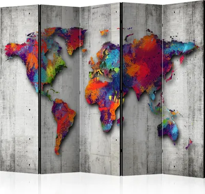 Produktbild von 5-teiliger Doppelseitiger Vlies Paravent - Concrete World 225x172 cm k-A-0033-z-c