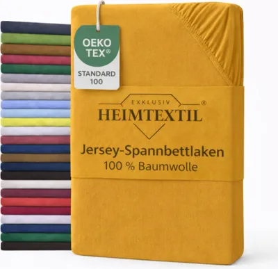 Produktbild von EXKLUSIV HEIMTEXTIL Jersey Spannbettlaken 90 x 200 cm Curry 100% Baumwolle   Bed-Sheet Bettlaken Spannbetttuch